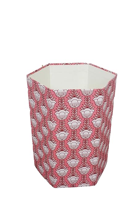 Generic 3.3 Gallon Cotton Hand Block Printed Paper Waste Basket |Small Decorative Trash Can for Housewarming Gifts in Living Room Bedroom Bathroom | Eco-Friendly Plastic-Free (1 PINK LOTS)