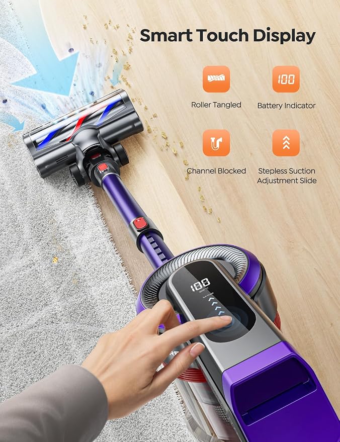 Cordless Vacuum Cleaner 550W 45Kpa Vacuum Cleaners for Home with 5 Suction Modes Vacuum Cleaner with Max 60Mins Stick Vacuum Cordless for Hardwood Floor Carpet Pet Hair