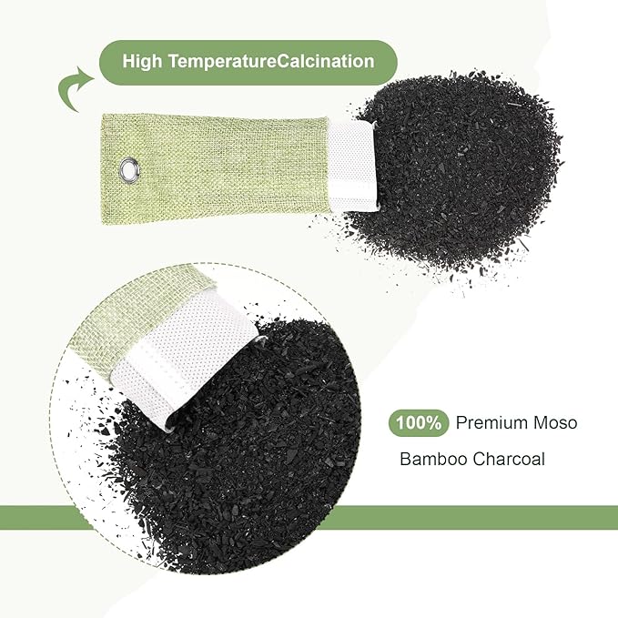 Nuanchu 24 Pcs Activated Charcoal Odor Absorber 50g/100g/200g Air Purifying Bamboo Charcoal Bags Natural Shoe Odor Absorber Deodorizer Absorbers for Fresh Car Home Closet Pet Basement Smell(Green)