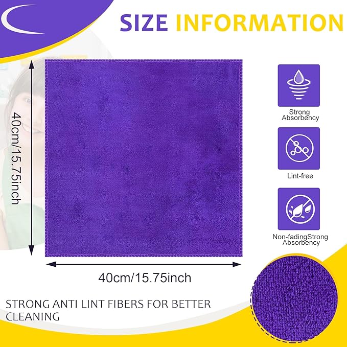 Nuenen Microfiber Cleaning Cloths for Cars 16 x 16 Inch Ultra Absorbent Car Towels Drying Reusable Cleaning Supplies House Kitchen Window Microfiber Towel(Purple120 Pcs)