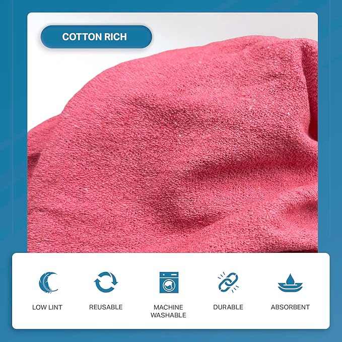 Angel-in-Armor Red Shop Towels (14”x14”) – 500 Unit Box of Lint-Free Cotton Shop Towel Cleaning Rags – Durable Shop Rags for Auto Garage Industrial and Commercial Use