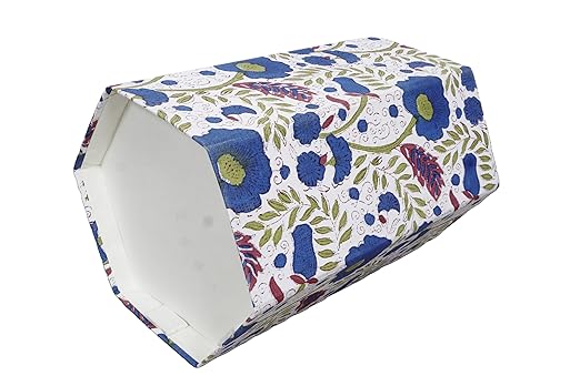 Handmade Cotton Paper Waste Basket Stylish Trash Can for Home or Office (1 Green Bule FLOWAR)