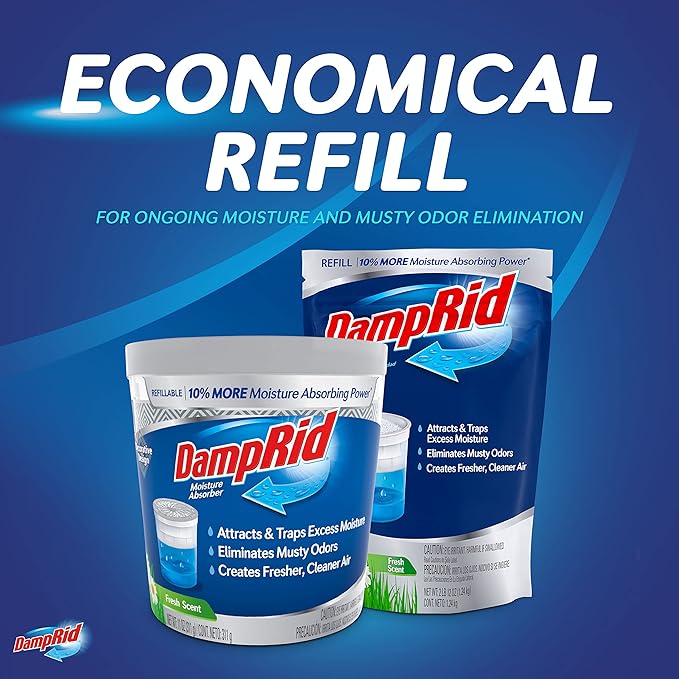 DampRid Refill Bag 44 oz 4-Pack - Fresh Scent Moisture Absorbers for Rooms with Excess Humidity Long-Lasting Eliminates Musty Odors and Creates Fresher Air