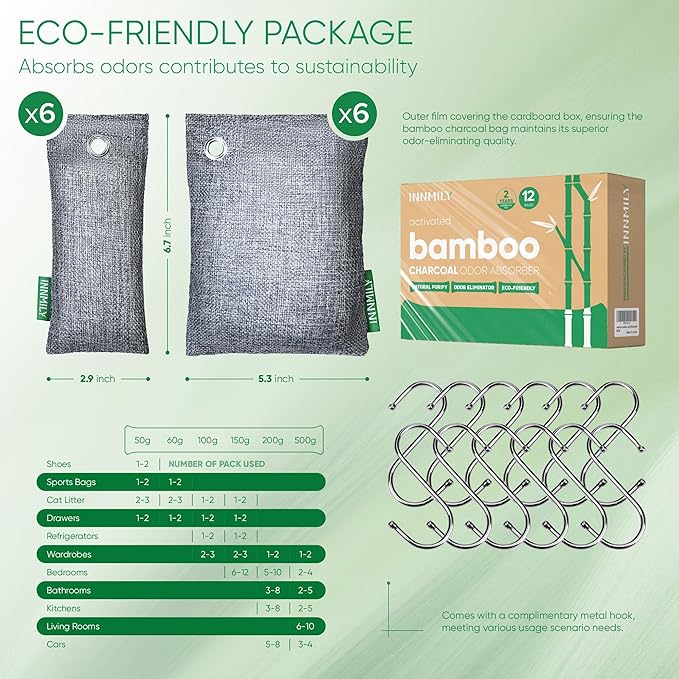 Activated Charcoal Odor Absorber Odor Eliminator for Strong OdorBamboo Charcoal Air Purifying Bags for Home Car Closet Pet Smoke Room Deodorizer (12 Packs Unscented)