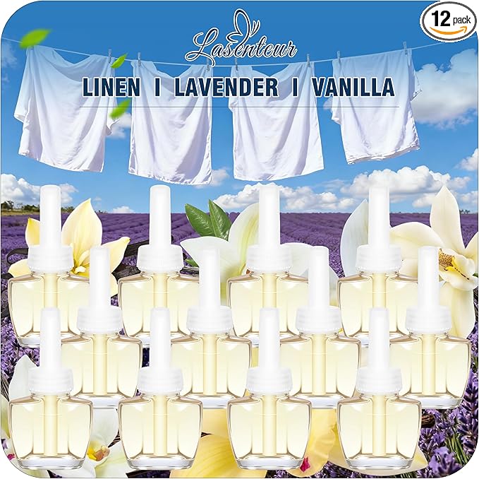 Plug In Air Freshener Refills Linen、Lavender &amp Vanilla Fragrance Blend Plugin Scents for Home &amp Bathroom 12 Pack Plugin Refill for Kitchen Compatible with Air Wick &amp Glade Not Include