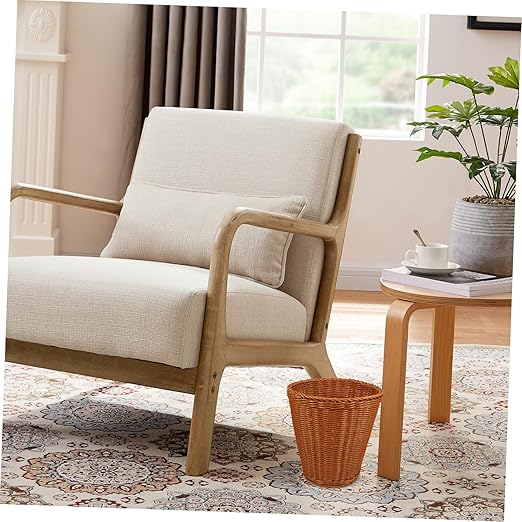 Vaguelly Woven Trash Can with Lid Imitation Rattan Wastebasket for Home Office Sturdy Storage Container for Sundries Stylish Bedroom and Living Room Garbage Basket