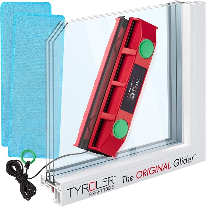 Tyroler Glider D-3 Outside Magnetic Window Cleaner Tool | Double Sided Outside Windows Cleaner Fits Only 0.8-1.1 Single/Double Glazed Windows Thickness | Magnet Window Cleaners Tool