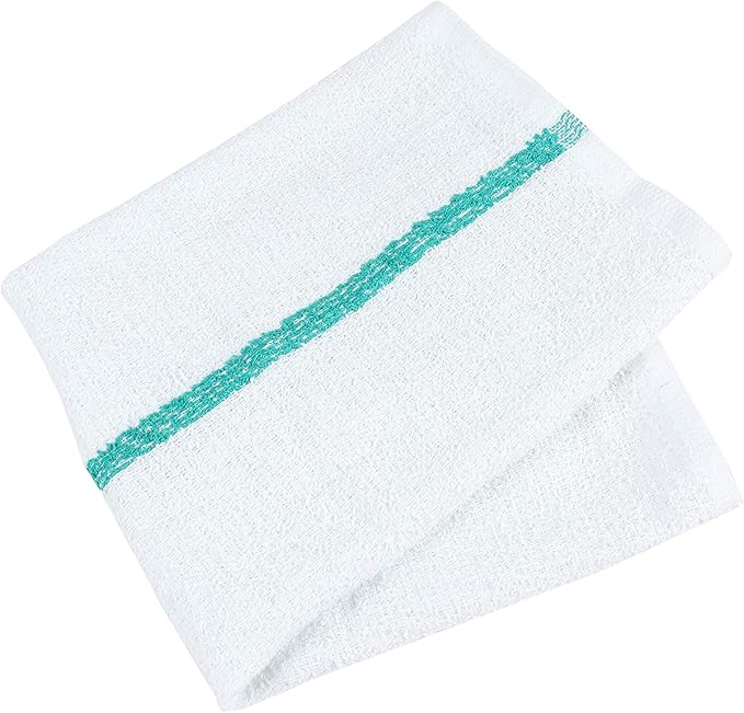 Arkwright Bar Mop Towels Pack of 12 100% Cotton Kitchen Dishcloths Absorbent Quick Dry Cleaning Cloths for Restaurant Bar and Home Kitchen 16 x 19 in White/Green