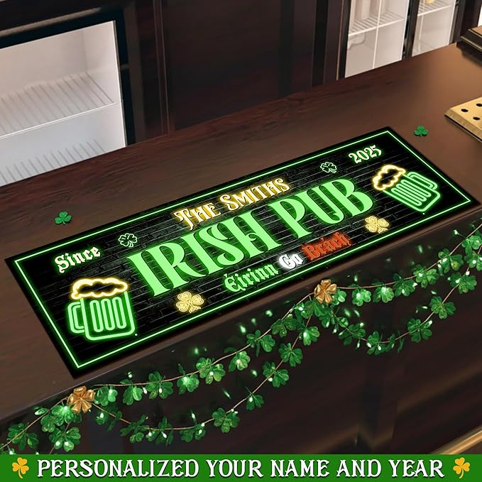 THUYPT Personalized Irish Bar Mat Dish Drying Mat for Irish Pub St Patrick's Day Decor Bar Shamrock Spill Mat Kitchen Counter Accessories Home Bar Decor St Patrick's Day (11)