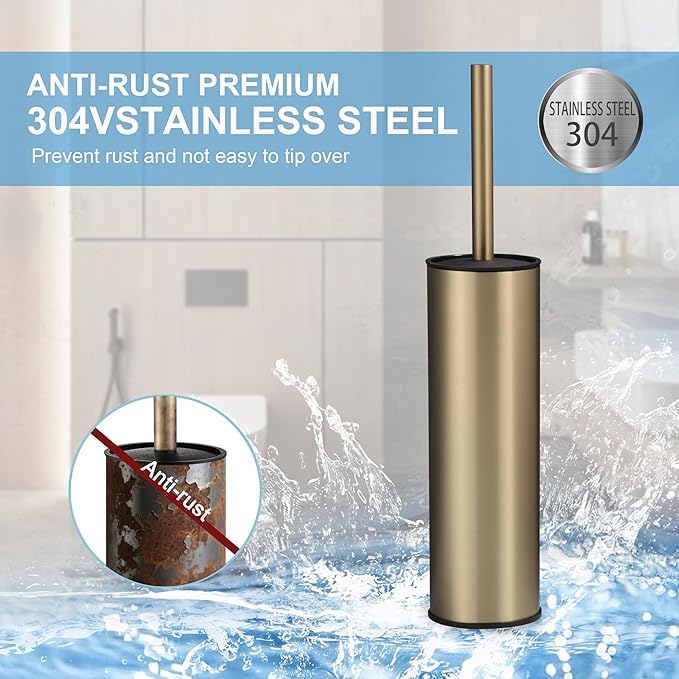 BGL Brushed Gold Toilet Brush and HolderStainless Steel Toilet Brushes for Bathroom with Holder