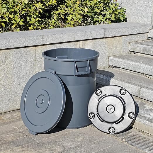 32 Gallon Outdoor Trash Can with Lid and Wheels Removable Wheels and Sturdy Handle Outdoor Trash Can for Outdoors Hospitals Garages Backyards and Yards (Grey)