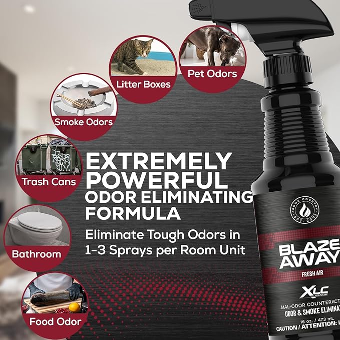 Blaze Away Commercial Air Freshener &amp Odor Eliminator for Strong Odor - Industrial-Grade Room Spray &amp Room Deodorizer for Home Car Smoke &amp Pet Odors - Long-Lasting Odor Absorber Room Fr