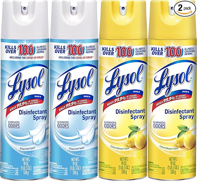 Lysol Disinfectant Spray Sanitizing and Antibacterial Spray For Disinfecting and Deodorizing Lemon Breeze 19 Fl Oz (Pack of 2) Packaging May Vary
