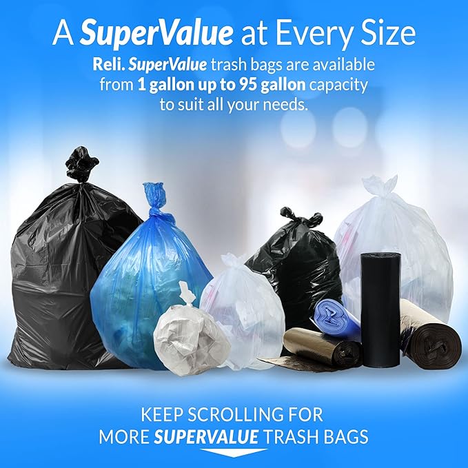 Reli. SuperValue 16-25 Gallon Trash Bags (500 Count Bulk) Clear Garbage bags
