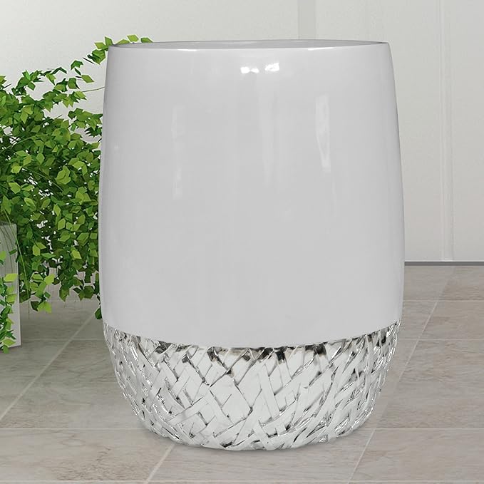 nu steel Bali Bathroom Wastebasket Bin Trash Can in Premium Resin and Chrome for Bathrooms &amp Vanity Spaces