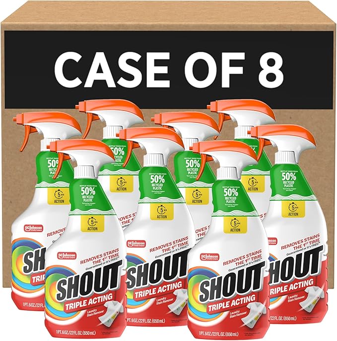 SC Johnson Professional Shout Active Enzyme Laundry Stain Remover Spray 22 fl oz Pack of 8