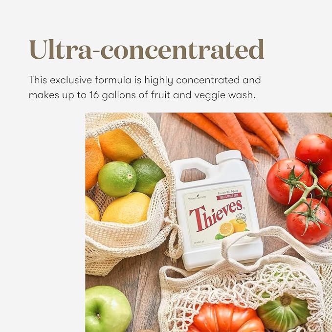 Young Living Thieves Fruit &amp Veggie Soak 16 fl oz | Natural Home Care Cleanser | Gently Cleansing | Plant-Based | Infused with Water Decyl Glucoside Citric Acid &amp Sodium Citrate