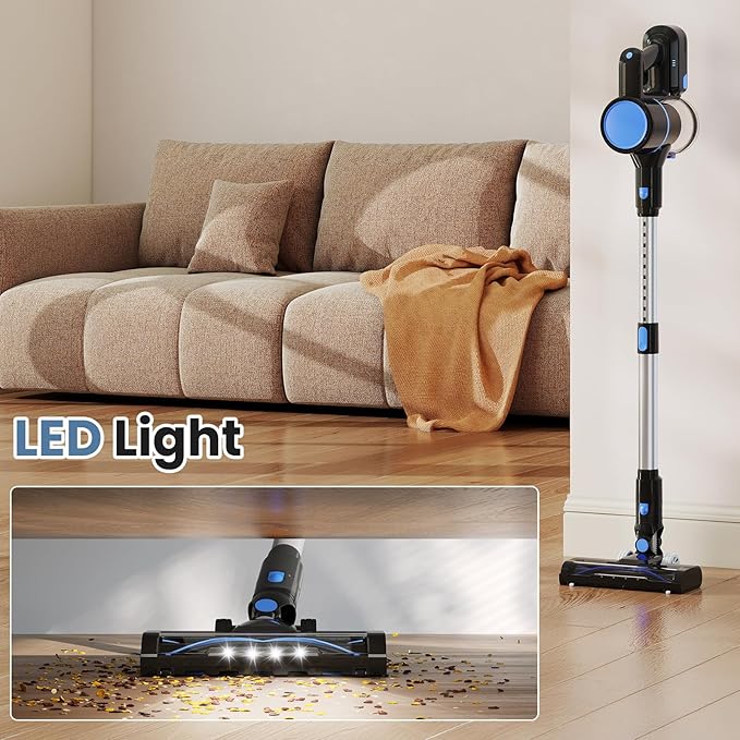 NEWBULIG Cordless Vacuum Cleaner Lightweight Stick Vacuum for Home with Anti-Tangle and LED Lights Powerful Rechargeable Wireless Cleaners for Hardwood Floors Carpet Pet Hair