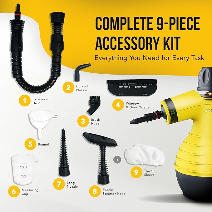 Comforday Handheld Steam Cleaner Pressurized Portable Steam Cleaner with 9-Piece Accessories Steamer for Cleaning Upholstery Car Seats &amp Floors