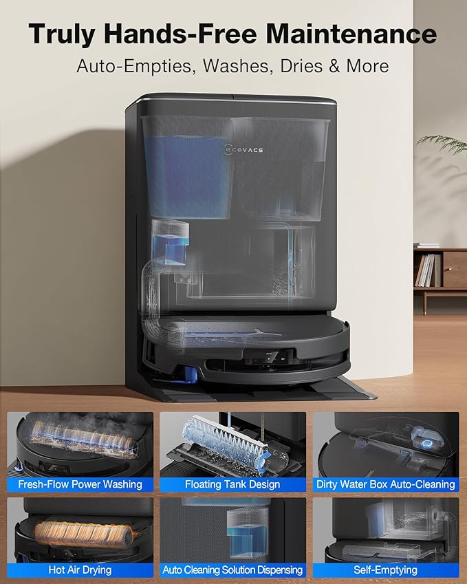 ECOVACS DEEBOT T90 PRO OMNI Robot Vacuum and Mop 30000Pa Suction Instant Self-Cleaning OZMO Roller Mop TruEdge Deep Edge Cleaning ZeroTangle Hot Water Wash &amp 145°F Air Dry AI Obstacle Avoid