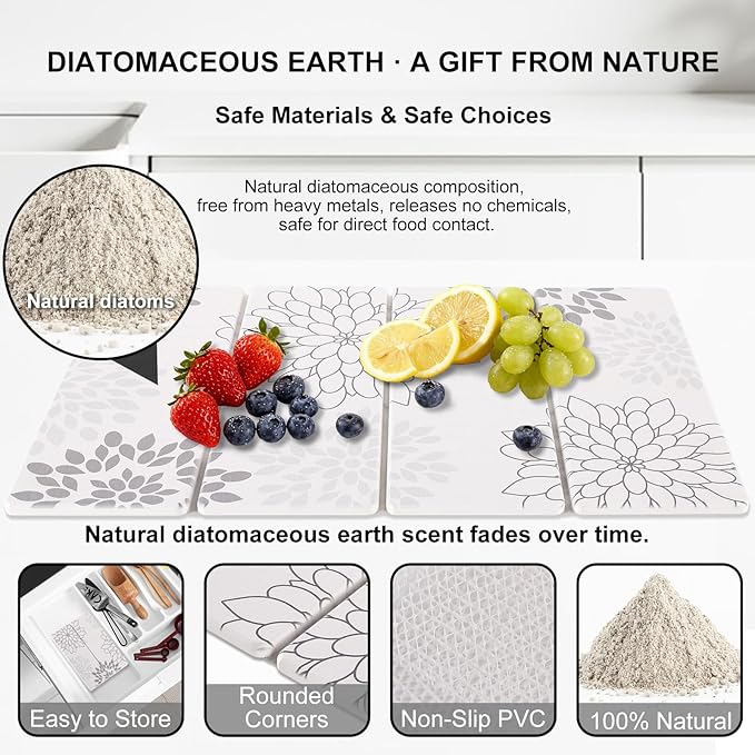 Stone Drying Mat for Kitchen Counter 3-Pack Soft Diatomaceous Earth Absorbent Mat Set Quick Dry Stone Faucet Splash Guard &amp Small Drying Pad Foldable Diatomite Stone for Pet Plant &amp Bath