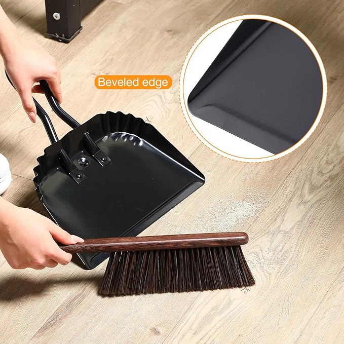 Mumufy 2 Pcs 12 Inch Heavy Duty Metal Dustpan Stainless Steel Large Wide Dust Pans for Household Handheld Scooper Debris Cleaning Tool for Home Garage Studio Courtyard Indoor Outdoor(Black)