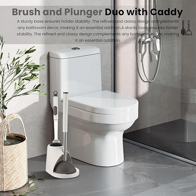 Toilet Brush &amp Plunger Set - Toilet Bowl Brush and Holder Refillable Liquid Dispenser Brush - 2 in 1 Silicone Toilet Brush &amp Plunger Set for Bathroom
