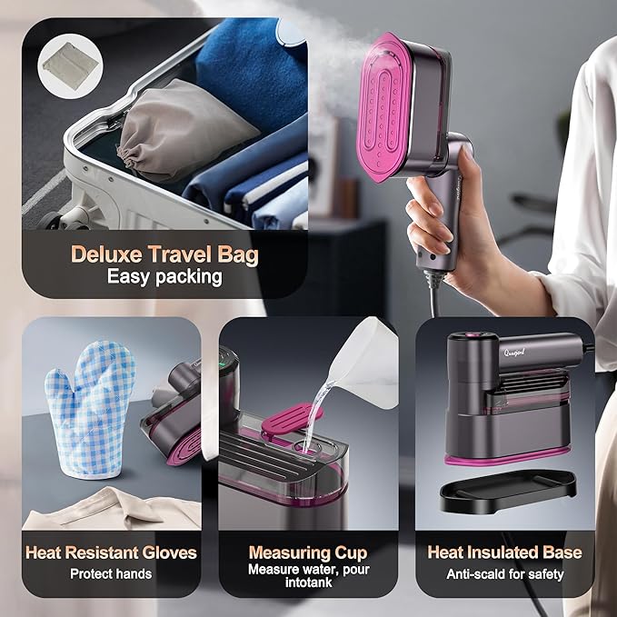 Travel Steamer for Clothes Small Iron - 1000W Portable Steamer &amp Mini Iron10s Fast Heat Handheld Mini Steamer with 8FT Cord Foldable Handle Travel College Dorm &amp Home Essentials (Purple)