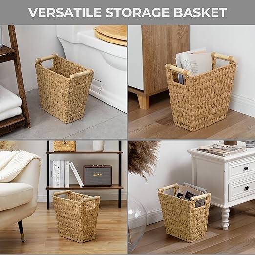 GRANNY SAYS Bathroom Wastebasket Wicker Trash Can with Handles Waterproof Bathroom Trash Decorative Wastebasket for Bedroom 2-Pack