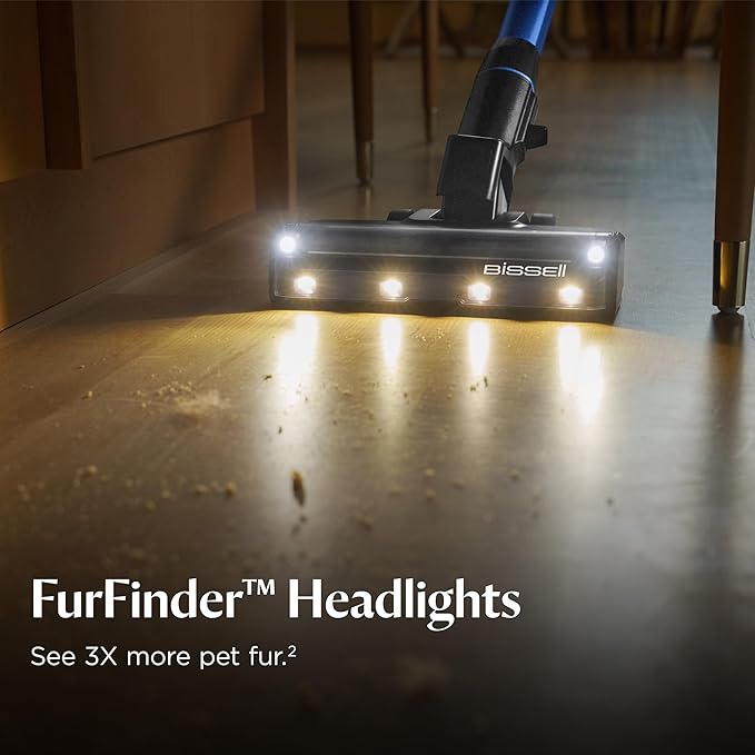 Bissell PowerClean FurFinder 200W Self-Standing Cordless Vacuum w/Tangle Free Brush Roll Strong Suction Removeable Battery Wall Mount Upholstery Tool &amp Bright Headlights