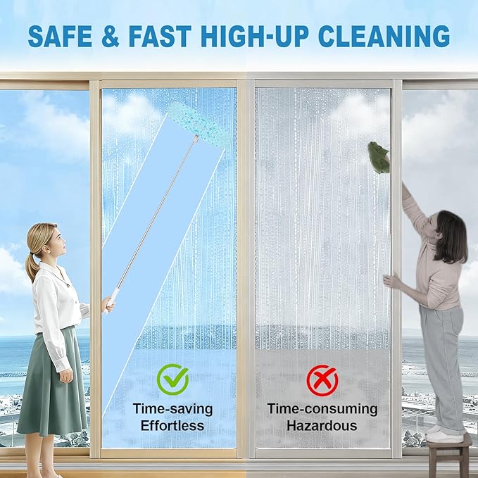 50Pcs Duster Refill Compatible with Swiffer Hand Duster +4FT Extended Handle +1 Handle 360° Heavy Duty Duster Refills Kit for Cleaning Office Ceiling Fan Baseboard &amp Blind