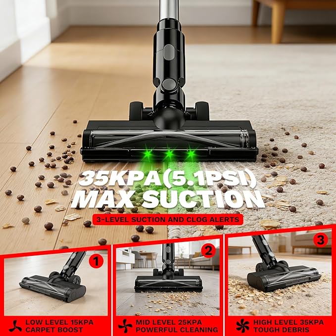 Cordless Vacuum Cleaner for Milwaukee M18 Battery 8-in-1 Stick Vacuum with Pet Brush 35KPA Suction 350W Brushless Motor Smart Touchscreen HEPA Filter for Carpet Floor Car (Battery Not Included)