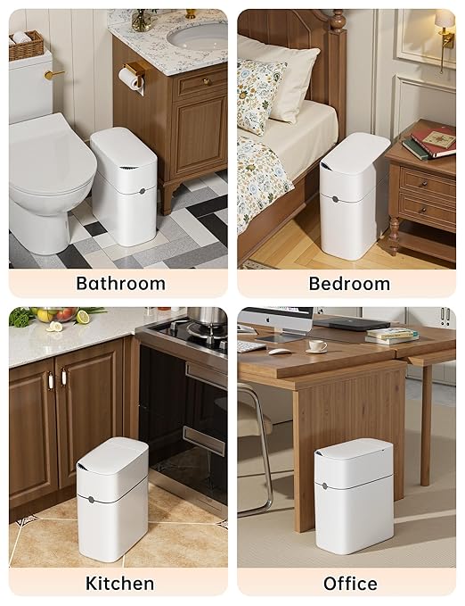 CTIME Family Bathroom Trash Can Set Includes a 2-Gallon Clean Trash Bin with a Toilet Brush 12 pre-Soaked Disposable Brush Heads a Small Bathroom Trash Can with Lid and a Smart Trash can.