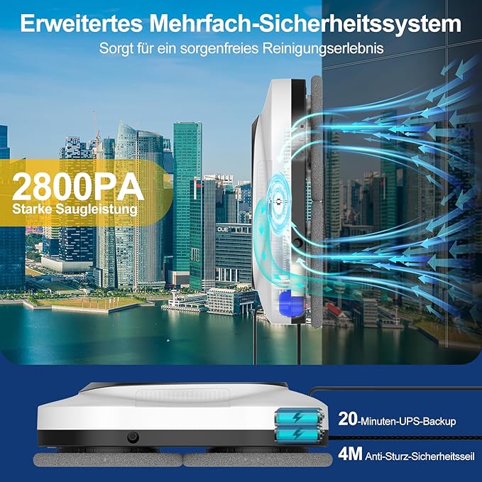 Intelligent Window Cleaning Robot - Electric Window Cleaner with Dual Water Spray Remote &amp App Control Suitable for Interior &amp Exterior Windows Includes 12 Cloths White
