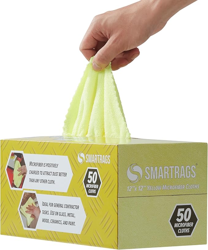Arkwright Smart Rags Microfiber Cleaning Cloths Pack of 50 in a Box Lint Free 180 GSM Reusable Towels for Auto Office and Household Cleaning 12 x 12 in Yellow