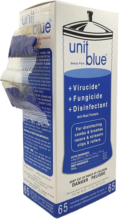 Unit Blue 12 Pack Germicidal Barber Disinfectant Liquid Cleaner Concentrate for Clipper Care - Barber Cleaner - Hair Clipper Disinfectant - Anti-Rust Formula to Sterilize Scissors Razor Brush &amp