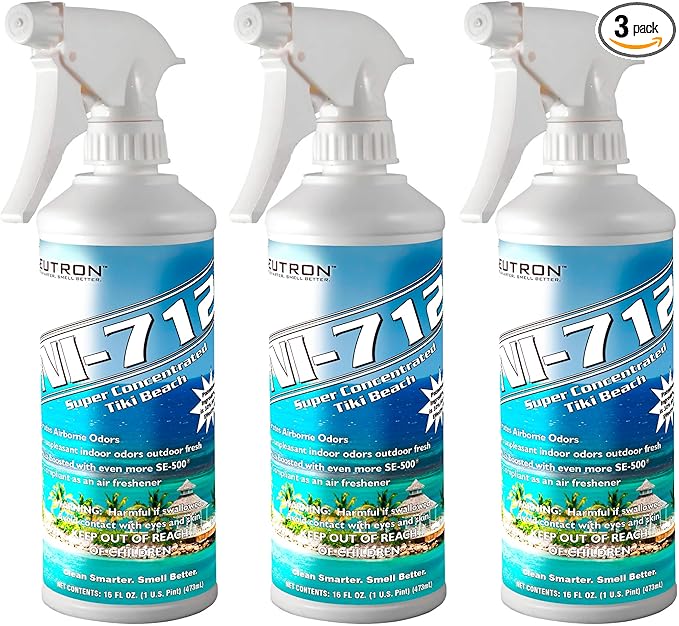 Neutron Industries NI-712 Tiki Beach Odor Eliminator Spray (3 bottles) – Powerful Long-Lasting Odor Neutralizer – Instant Air Freshener for Home Car &amp More – Pint-Sized (16 oz)