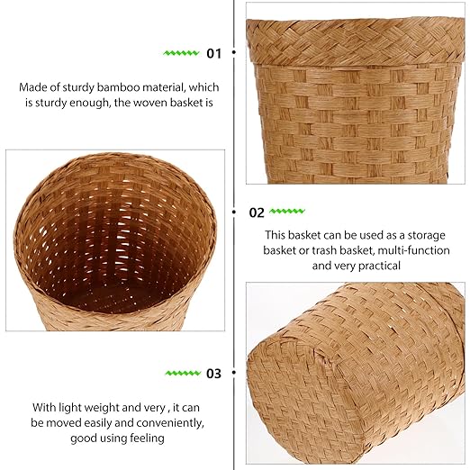 IMIKEYA Wicker Waste Paper Basket Small Woven Basket Desktop Trash Can Wastebasket Decorative Waste Bin Round Garbage Can Rubbish Basket for Bedroom Bathroom Office Home