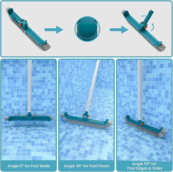 Economy Swimming Pool Cleaning Kit - Fine Mesh Deep Pool Rake &amp Leaf Skimmer Net Rotatable Pool Brush Head for Cleaning Above Ground &amp Inground Pools (No Pole)