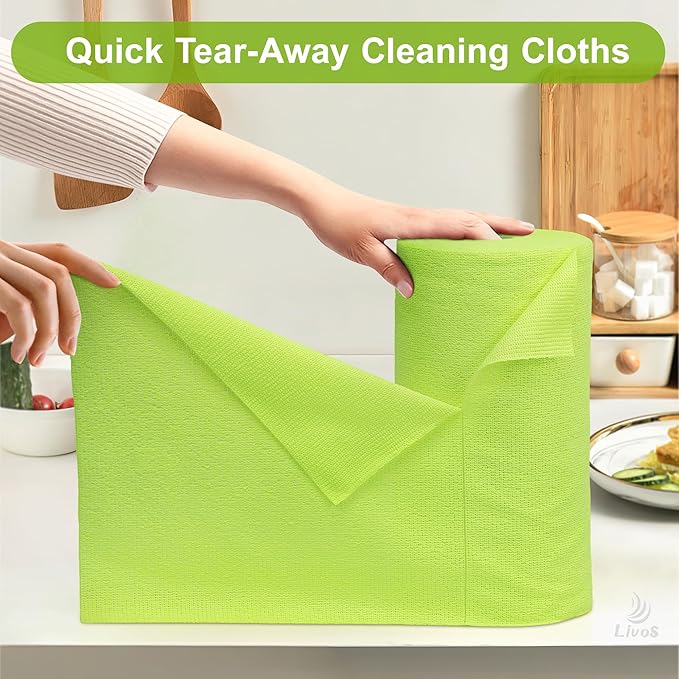 LIVOS Microfiber Cleaning Cloth Roll - 100 Pack Reusable Paper Towels Microfiber Towels for Car Super Absorbent Cleaning Rags for HouseKitchenWindow-Green 11.5x11.5|Lightweight Quickly Dry
