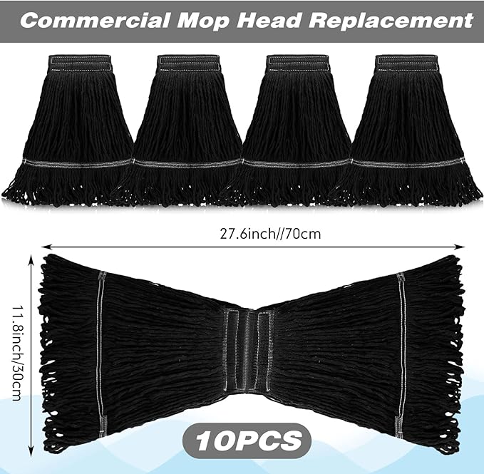 Nuogo 10 Pcs Commercial Mop Head Replacement Floor Cleaning Wet Heavy Duty Commercial Mop Refills General Cleaning(27.6 InchBlack)