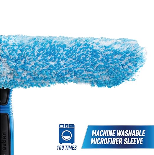 Unger Professional Connect and Clean Total Pro Cleaning Kit All-in-One Household Window Washing with Streak-Free Results Includes 12” Squeegee 14” Scrubber Washer Telescopic Pole Extends Up to 6’