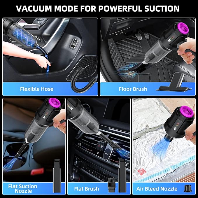 Cordless Vacuum Cleaner - 22000PA Handheld Car Vacuum 4-in-1 Portable Mini Air Duster Rechargeable 3-Speed Small Powerful Gadgets &amp Gifts for Home Office Mattress Carpet Pet (Black)