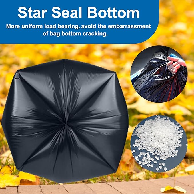 23-33 Gallon 1.2 Mil Heavy Duty Trash Bags 60 Count with 4 Innovative Flap Ties | Compatible with Rubbermaid Brute &amp Winco &amp Behrens 30-33 Gallon Round Trash Can Black 30 Count &amp Clear 30