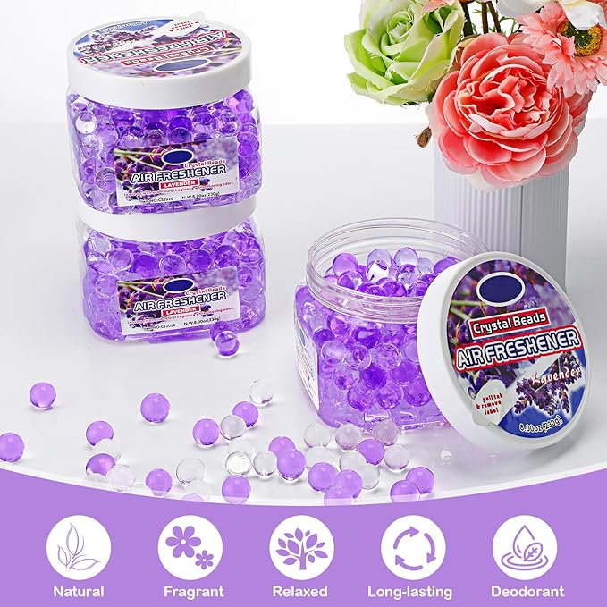 18 Pack Gel Odor Eliminator Beads 8 Ounce Scent Beads Bulk Air Freshener Removing Long Lasting Eliminates Odors for Home Bathrooms Cars Boats Rvs and Pet Areas(Lavender)