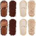Jecery 4 Pair Washable Microfiber Mop Slippers Detachable Dusting Shoes for Floor Cleaning Office &amp Home Use Suitable for Women &amp Men(Brown BeigeM Size)