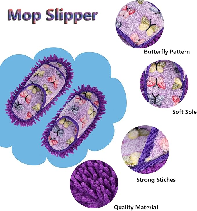 handrong Mop Slippers 4 Pairs of Dusting Slipper Butterfly Microfiber Mopping Slippers Mop Shoes Cleaning Slipper for Men Women Floor Cleaning Washable