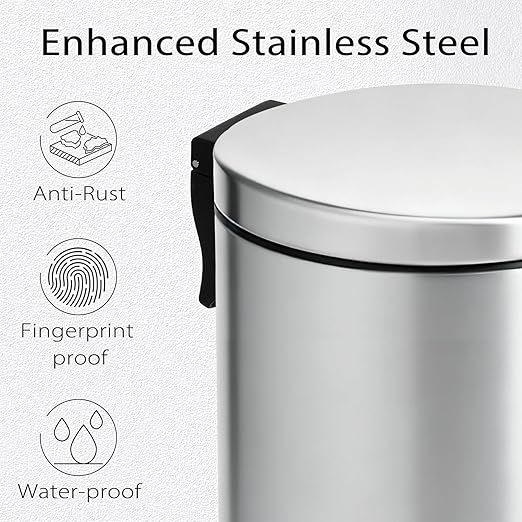 TIPGO Small Trash Can with Lid Soft Close 4.5 Liters / 1.2 Gallon Bathroom Garbage Can Mini Step Trash Bin Stainless Steel Wastebasket for Bathroom Bedroom Office (Silver)