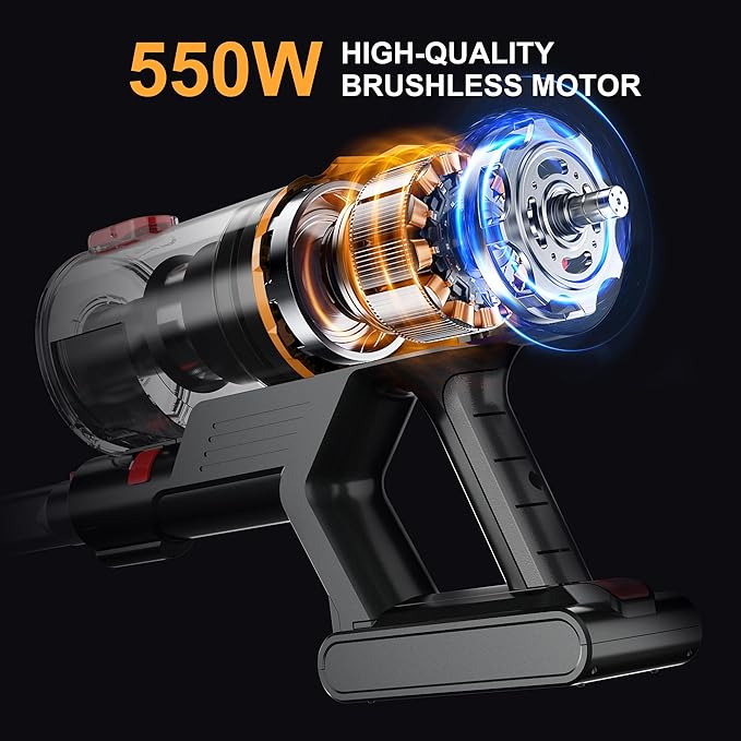 Cordless Vacuum Cleaner w/LED Display 550W Self-Standing Cordless Stick Vacuum Cleaner for Home Removable Battery/Lightweight/Rechargeable Pet Vacuum Cordless for Pet Hair/Hardwood Floor/Carpet