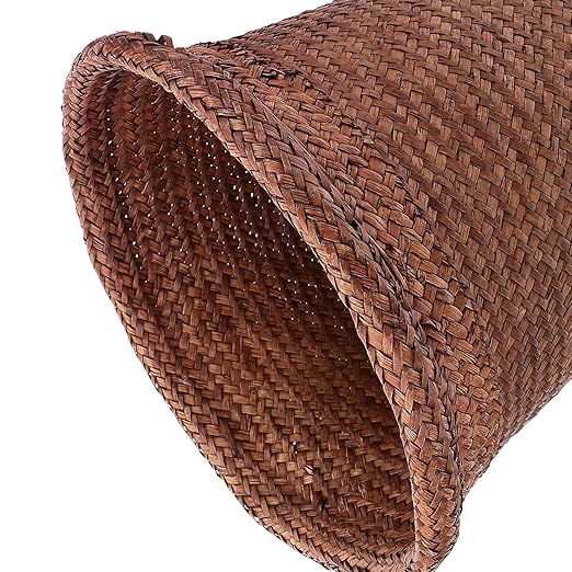Straw Woven Wastebasket Small Trash Can Coffee Color Medium Size Household Office Waste Paper Basket for Bedroom Bathroom Countertop Use